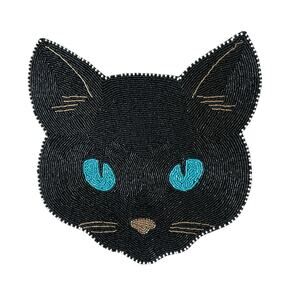 Halloween BLACK CAT Beaded Placemat Charger 14" Christian Lacroix Spooky New